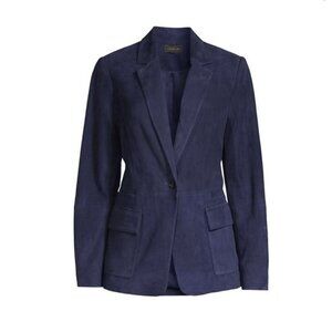 Kobi Halperin Navy Blue Suede Brenna Blazer Womens LARGE Lined Goat Leather